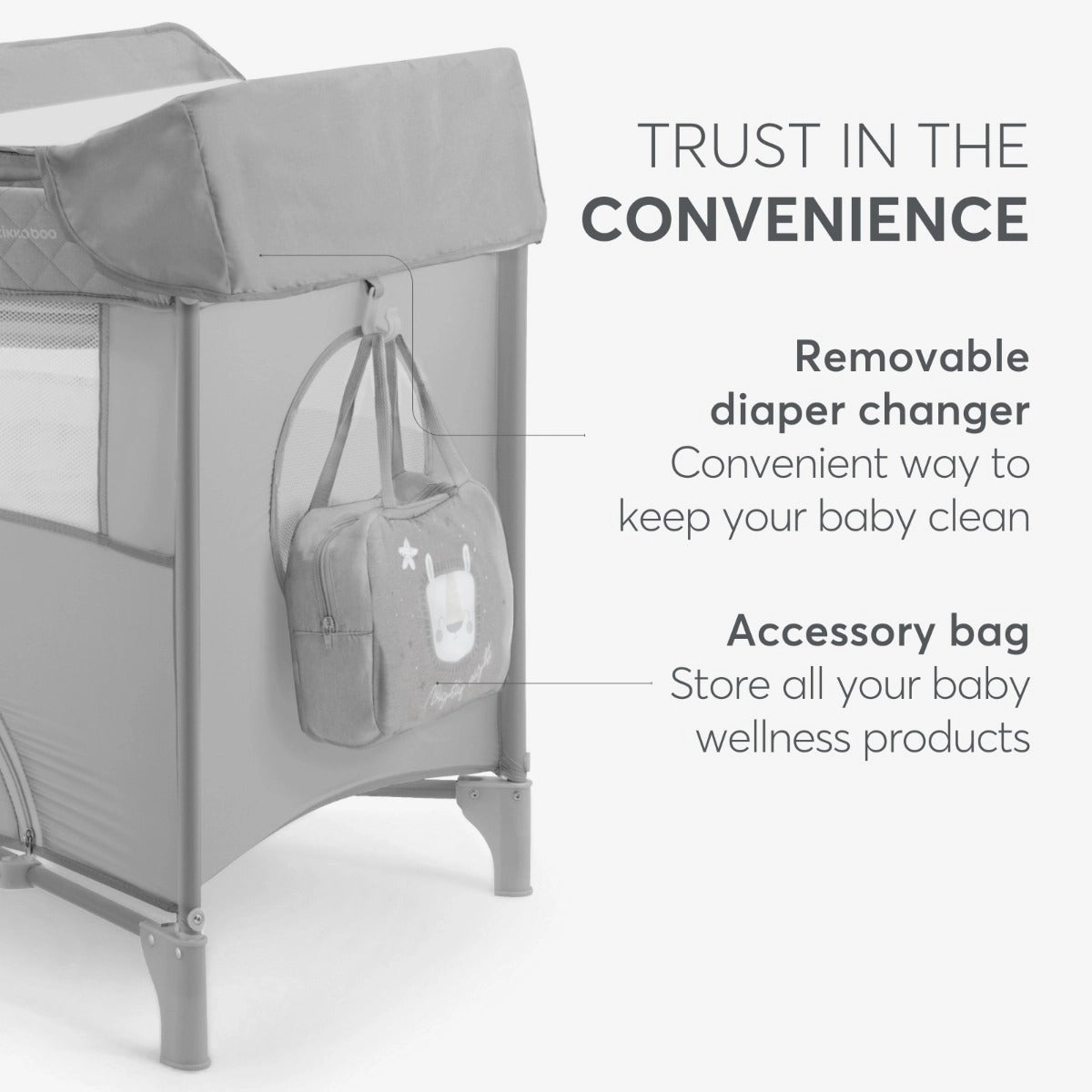 Nighty Night Grey Baby Cot Two Levels | Cot | KikkaBoo for Mamas & Papas LB - Bassinets & Travel Cots