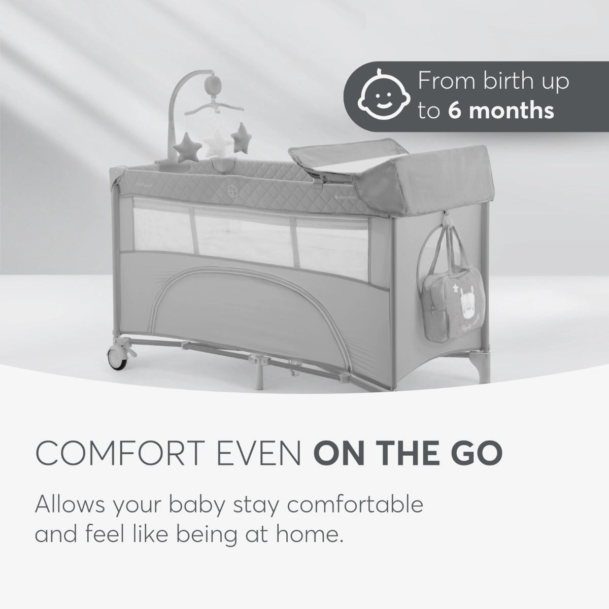 Nighty Night Grey Baby Cot Two Levels | Cot | KikkaBoo for Mamas & Papas LB - Bassinets & Travel Cots