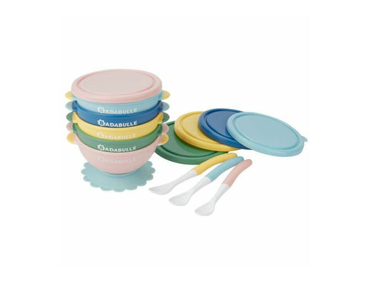 Non - Slip Bowls & 3 Flexible Spoons Pack of 5 | Feeding Set | Badabulle for Mamas & Papas LB - 6hr
