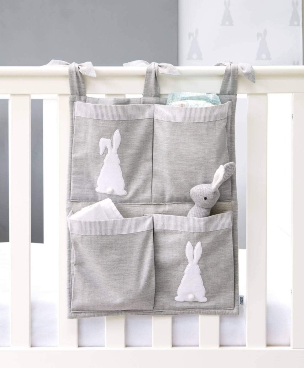 Nursery Organizer, Hanging Storage, Nursery Décor, Bunny Rabbit Design - Grey 4 Pocket | Nursery Organizer | Mamas & Papas for Mamas & Papas LB - 6hr
