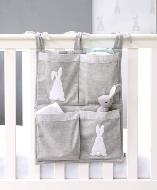 Nursery Organizer, Hanging Storage, Nursery Décor, Bunny Rabbit Design - Grey 4 Pocket | Nursery Organizer | Mamas & Papas for Mamas & Papas LB - 6hr