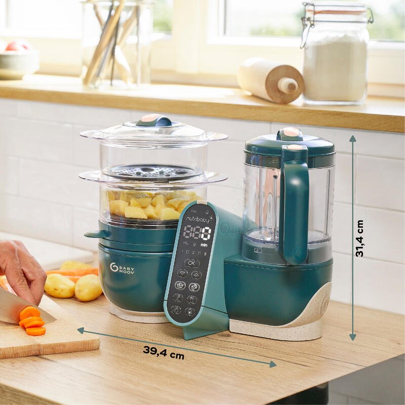 Nutribaby+ 6 - in - 1 Food Prep Maker - Opal Green | Food Maker | Babymoov for Mamas & Papas LB - Feeding & Weaning
