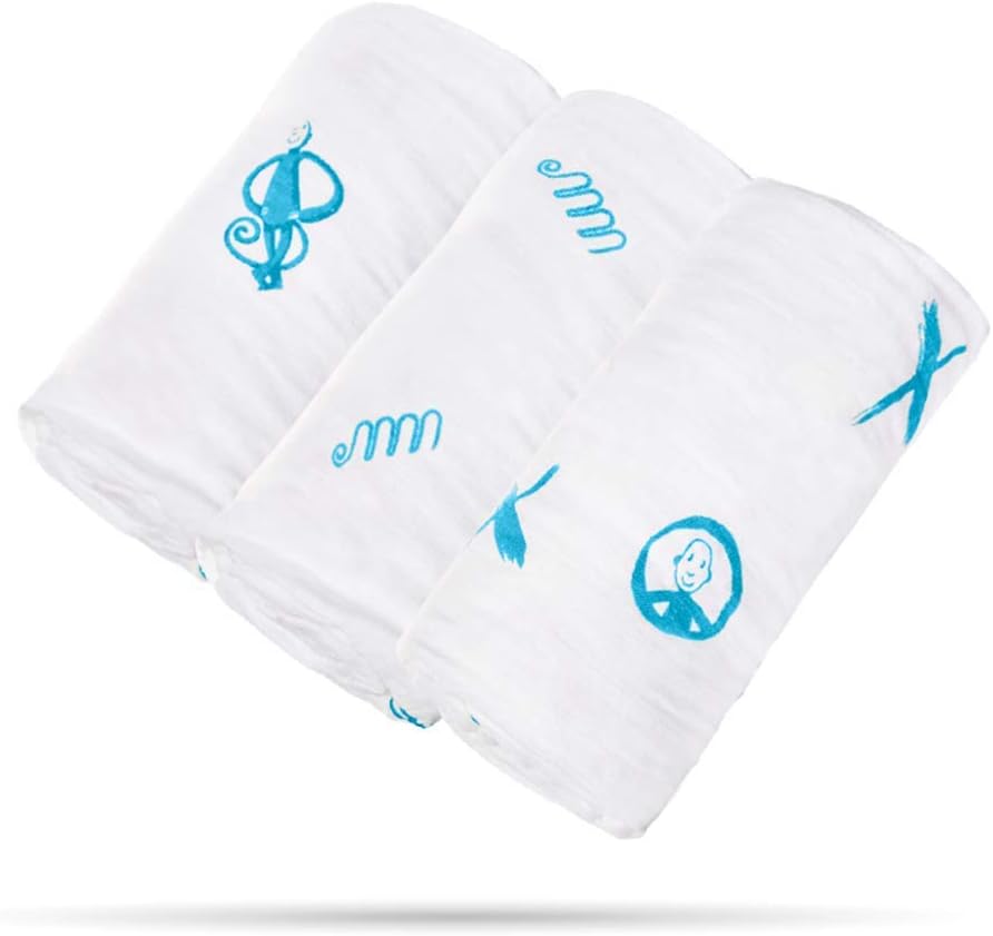 Organic Cotton Muslin - Pack of 3 - 70x70cm | Muslin Blanket | Matchstick Monkey for Mamas & Papas LB - Bibs & Muslins