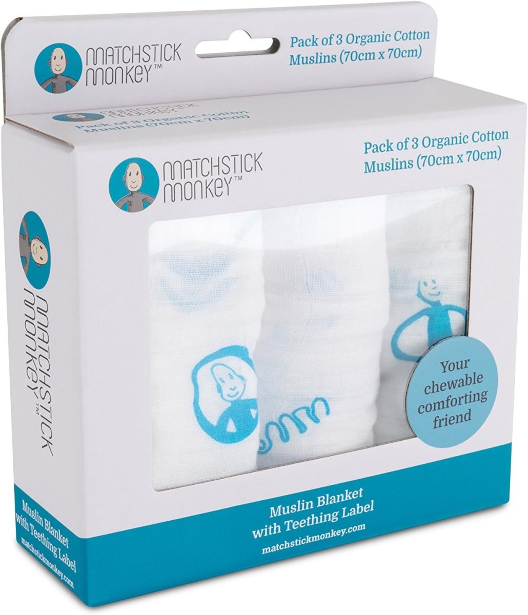 Organic Cotton Muslin - Pack of 3 - 70x70cm | Muslin Blanket | Matchstick Monkey for Mamas & Papas LB - Bibs & Muslins