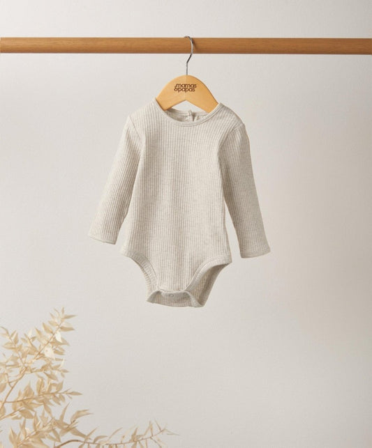 Organic Cotton Ribbed Bodysuit - Oatmeal | Bodysuit | Mamas & Papas for Mamas & Papas LB - 6hr