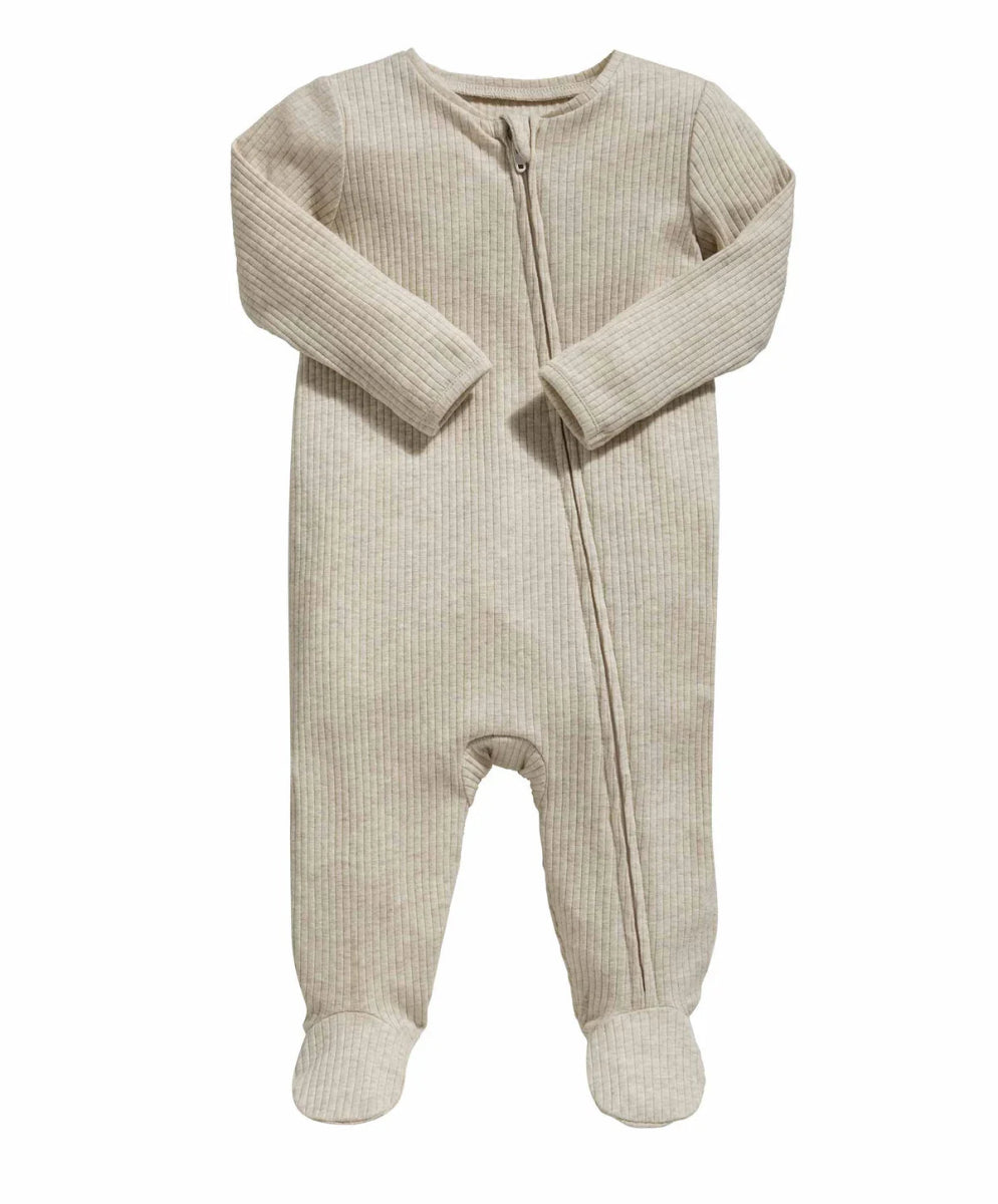 Organic Cotton Ribbed Sleepsuit - Oatmeal | Bodysuit | Mamas & Papas for Mamas & Papas LB - 6hr