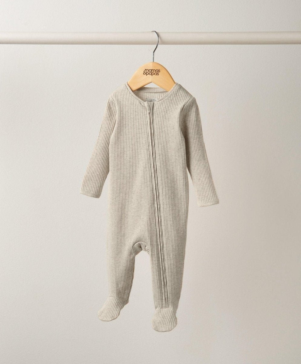Organic Cotton Ribbed Sleepsuit - Oatmeal | Bodysuit | Mamas & Papas for Mamas & Papas LB - 6hr