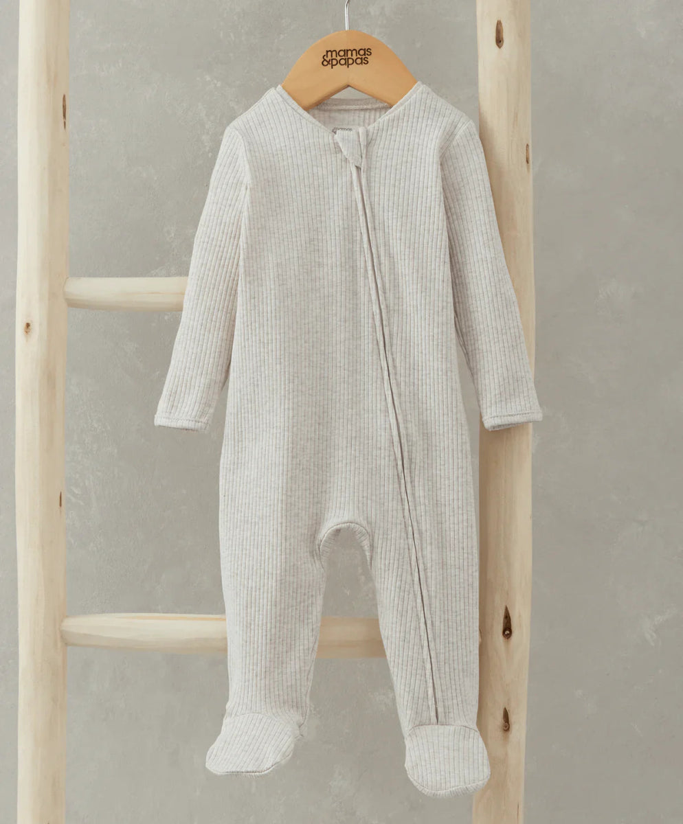 Organic Cotton Ribbed Sleepsuit - Oatmeal | Bodysuit | Mamas & Papas for Mamas & Papas LB - 6hr