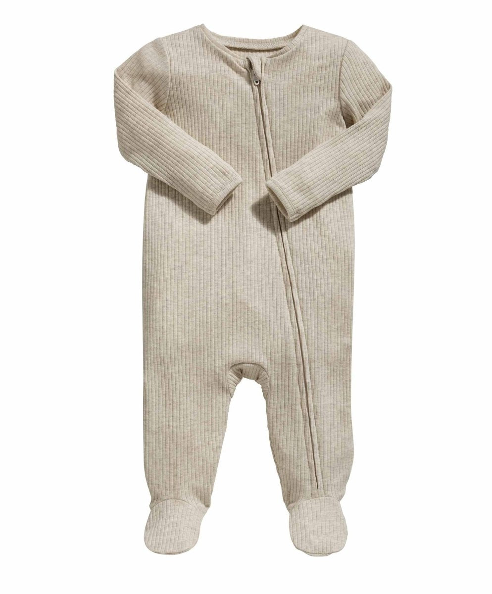 Organic Cotton Ribbed Sleepsuit - Oatmeal | Bodysuit | Mamas & Papas for Mamas & Papas LB - 6hr
