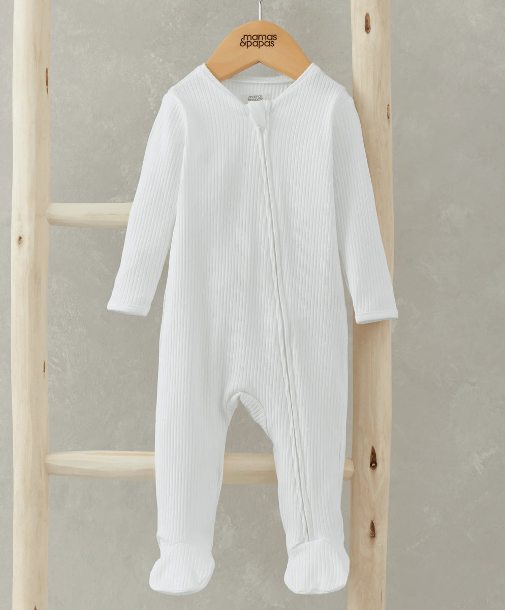 Organic Cotton Ribbed Sleepsuit - White | Bodysuit | Mamas & Papas for Mamas & Papas LB - 6hr