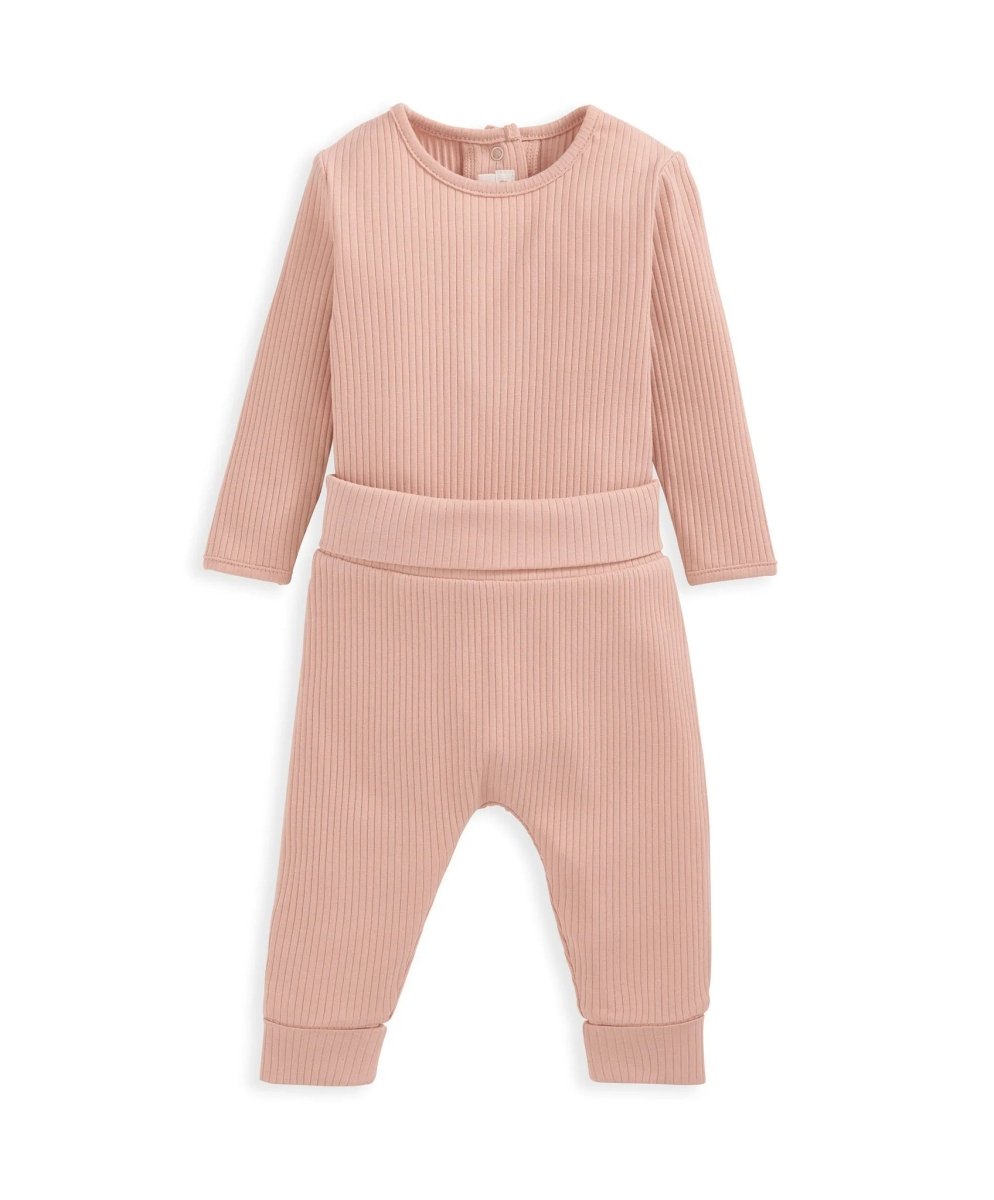 Organic Ribbed Bodysuit & Bottoms - Pink | Set | Mamas & Papas for Mamas & Papas LB - 6hr