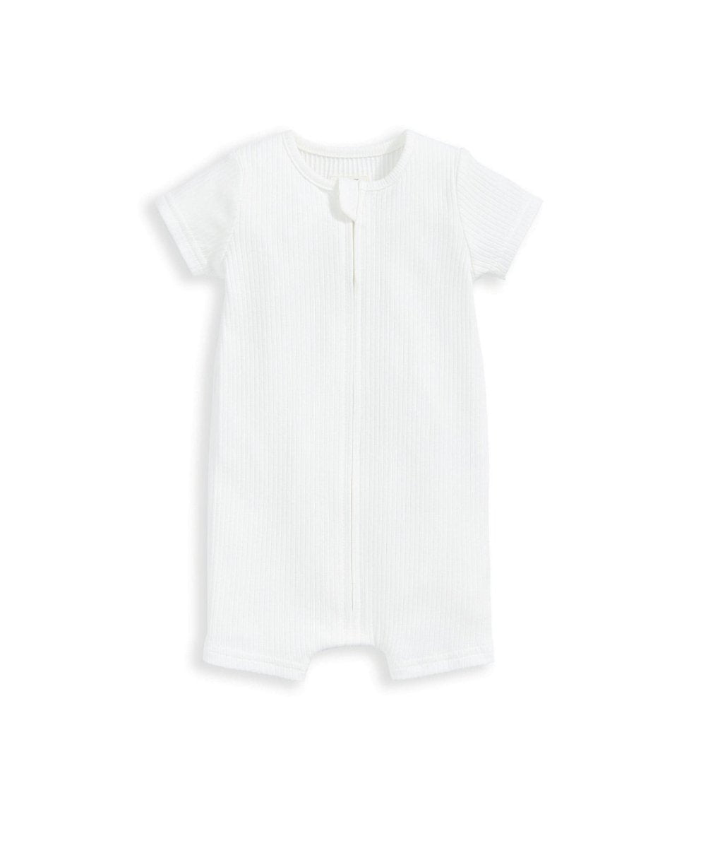 Organic Ribbed Zip Romper - White | Romper | Mamas & Papas for Mamas & Papas LB - 6hr