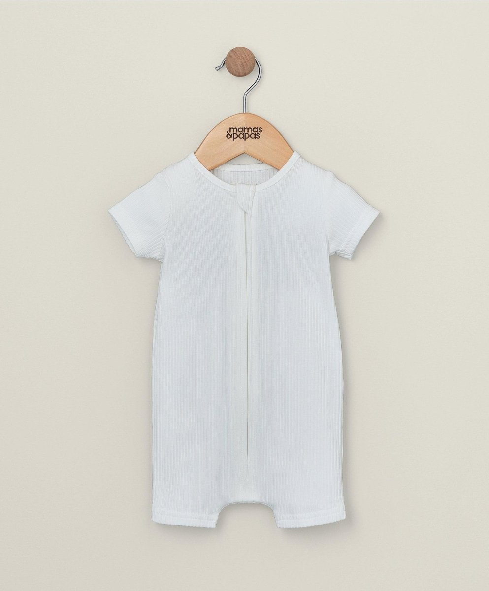 Organic Ribbed Zip Romper - White | Romper | Mamas & Papas for Mamas & Papas LB - 6hr