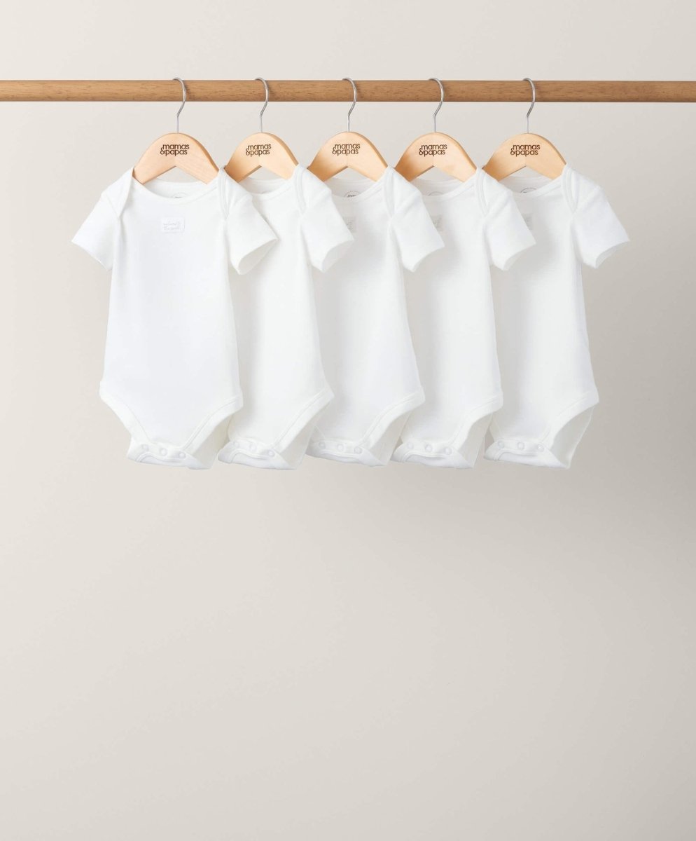 Organic Shortsleeved Bodysuits (Set of 5) - White | Bodysuit | Mamas & Papas for Mamas & Papas LB - 6hr