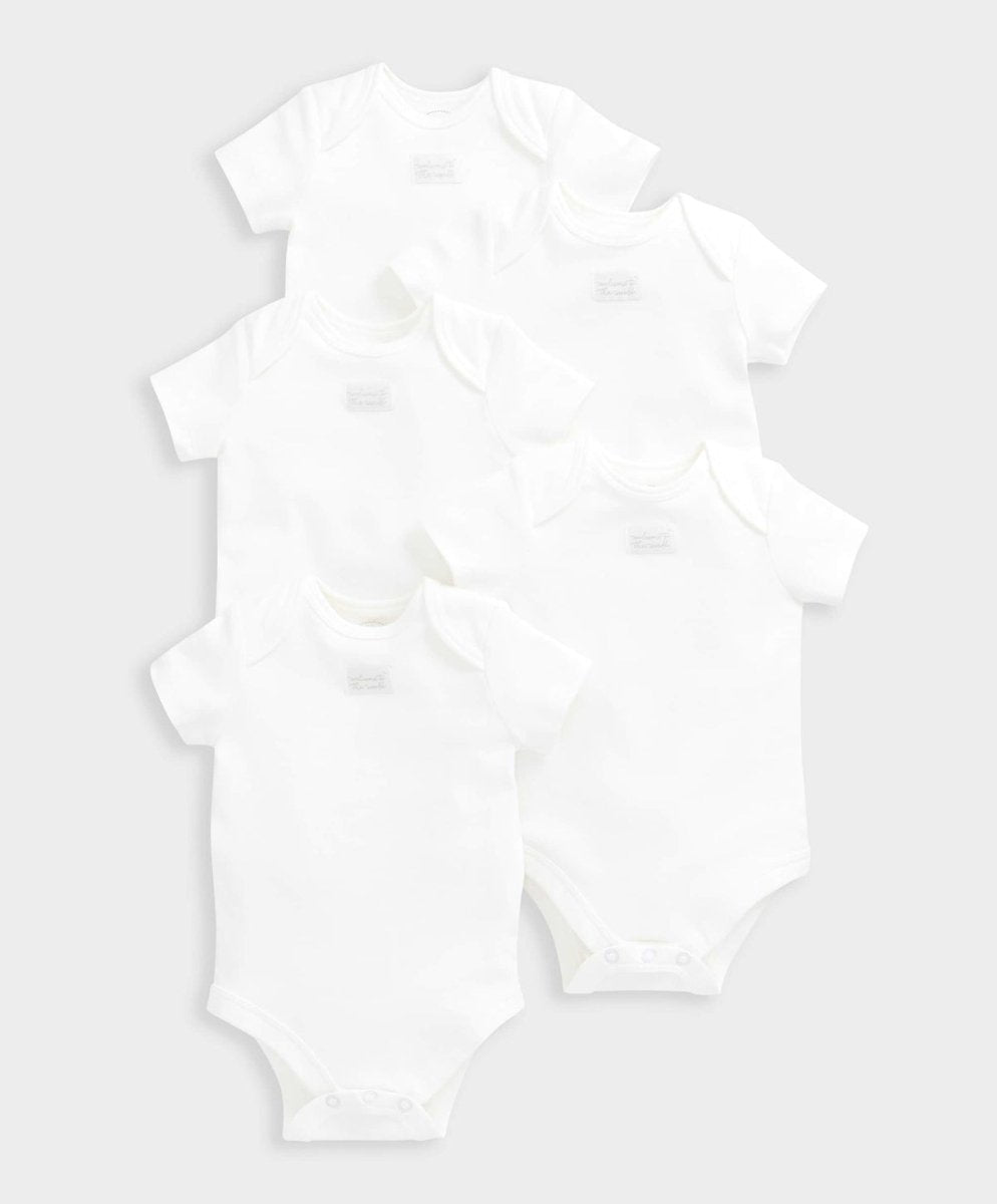Organic Shortsleeved Bodysuits (Set of 5) - White | Bodysuit | Mamas & Papas for Mamas & Papas LB - 6hr