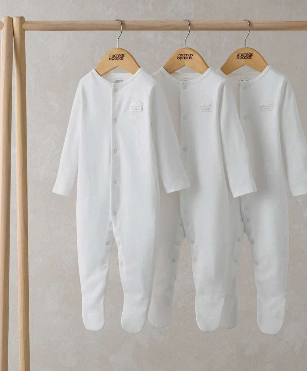 Organic Sleepsuits (3 Pack) - White | Sleepsuit | Mamas & Papas for Mamas & Papas LB - 6hr