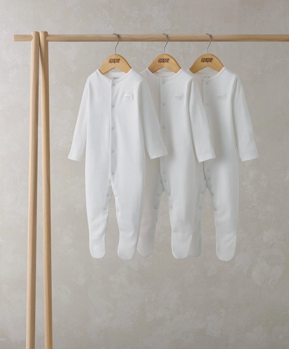 Organic Sleepsuits (3 Pack) - White | Sleepsuit | Mamas & Papas for Mamas & Papas LB - 6hr