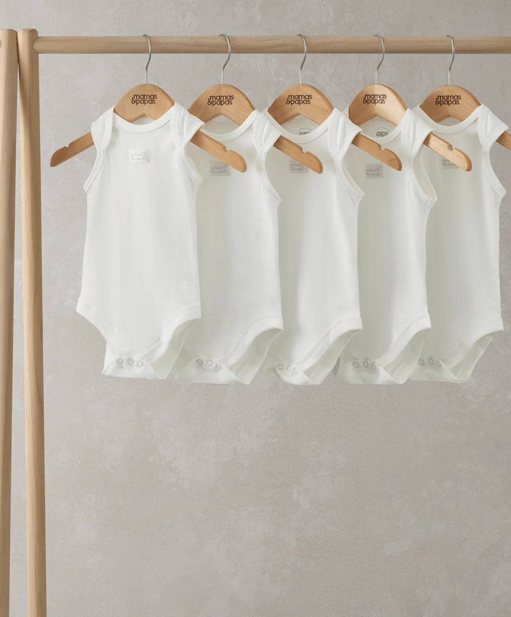 Organic Sleeveless Bodysuits (5 Pack) - White | Sleepsuit | Mamas & Papas for Mamas & Papas LB - 6hr