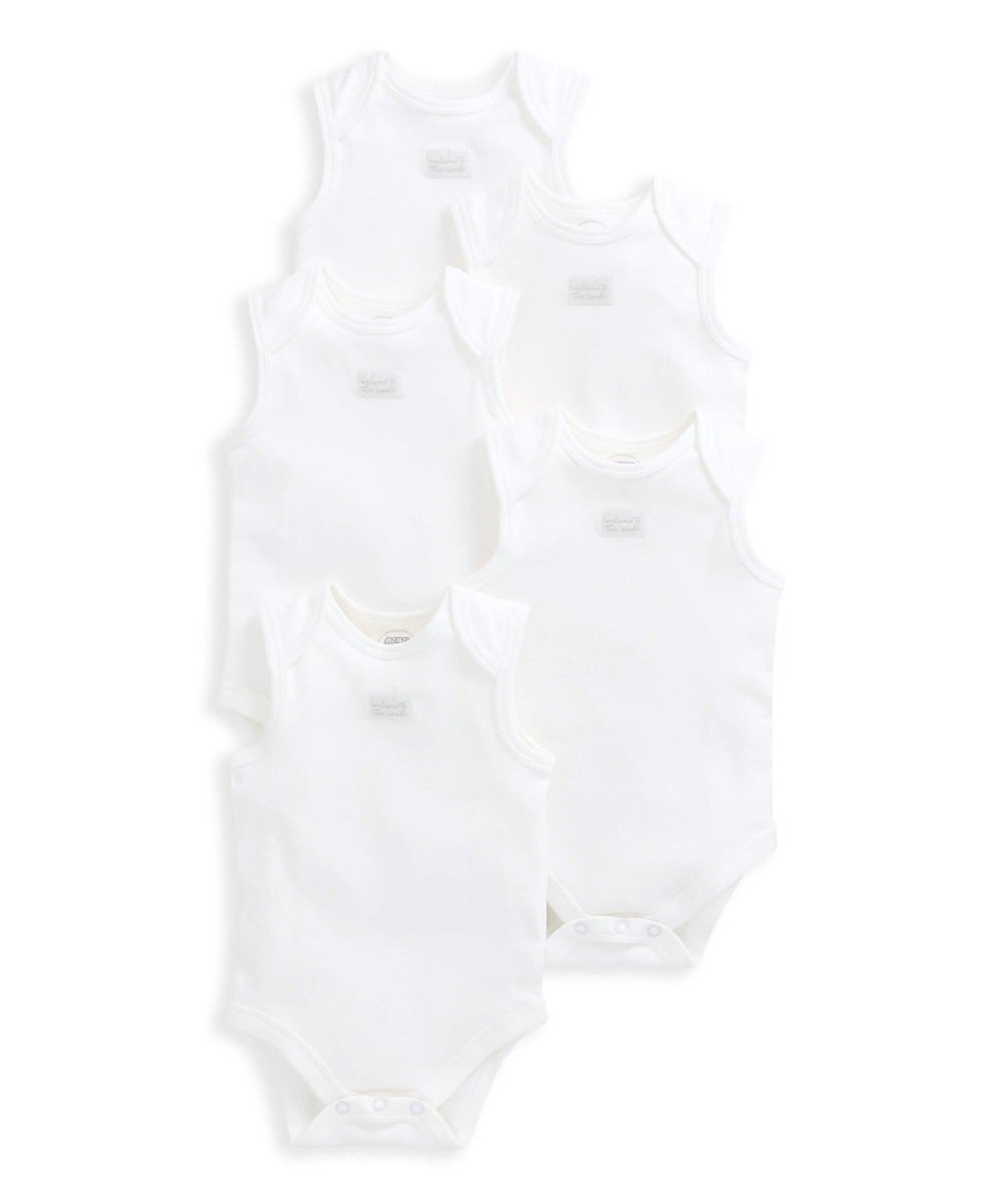 Organic Sleeveless Bodysuits (5 Pack) - White | Sleepsuit | Mamas & Papas for Mamas & Papas LB - 6hr