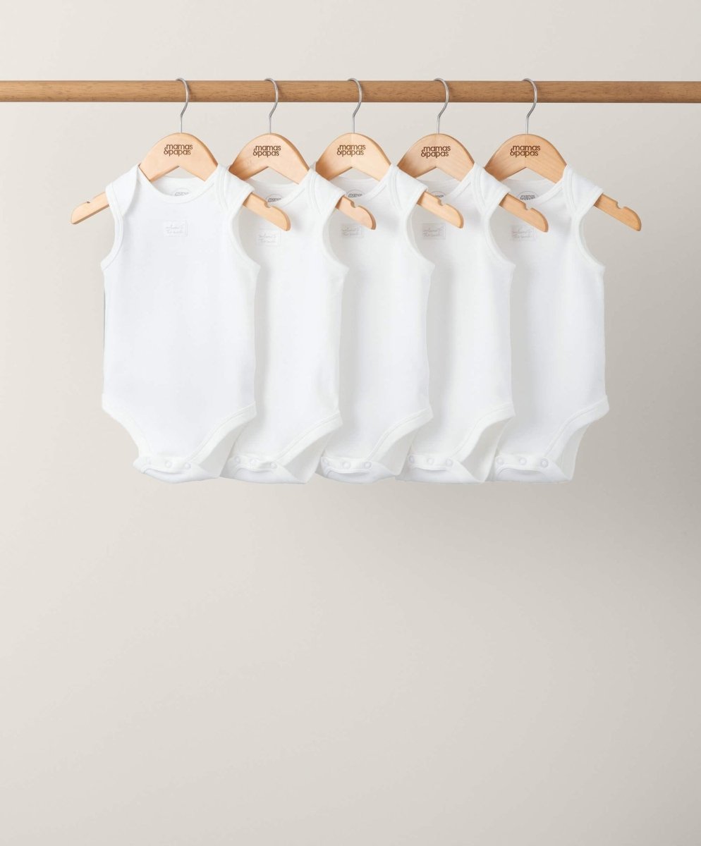 Organic Sleeveless Bodysuits (5 Pack) - White | Sleepsuit | Mamas & Papas for Mamas & Papas LB - 6hr