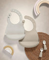 Silicone baby bib set: light speckle bibs with curved pocket, 2-pack