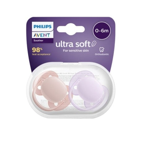 Avent Ultra Soft Soother Girl 0-6m Coral/Purple | Mamas & Papas, Babies, Nursing, Pacifier