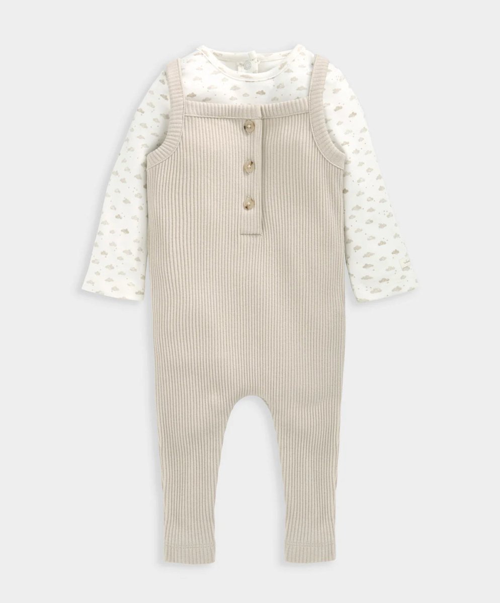 Ribbed Dungarees & Bodysuit Outfit Set - Oatmeal | Set | Mamas & Papas for Mamas & Papas LB - 6hr