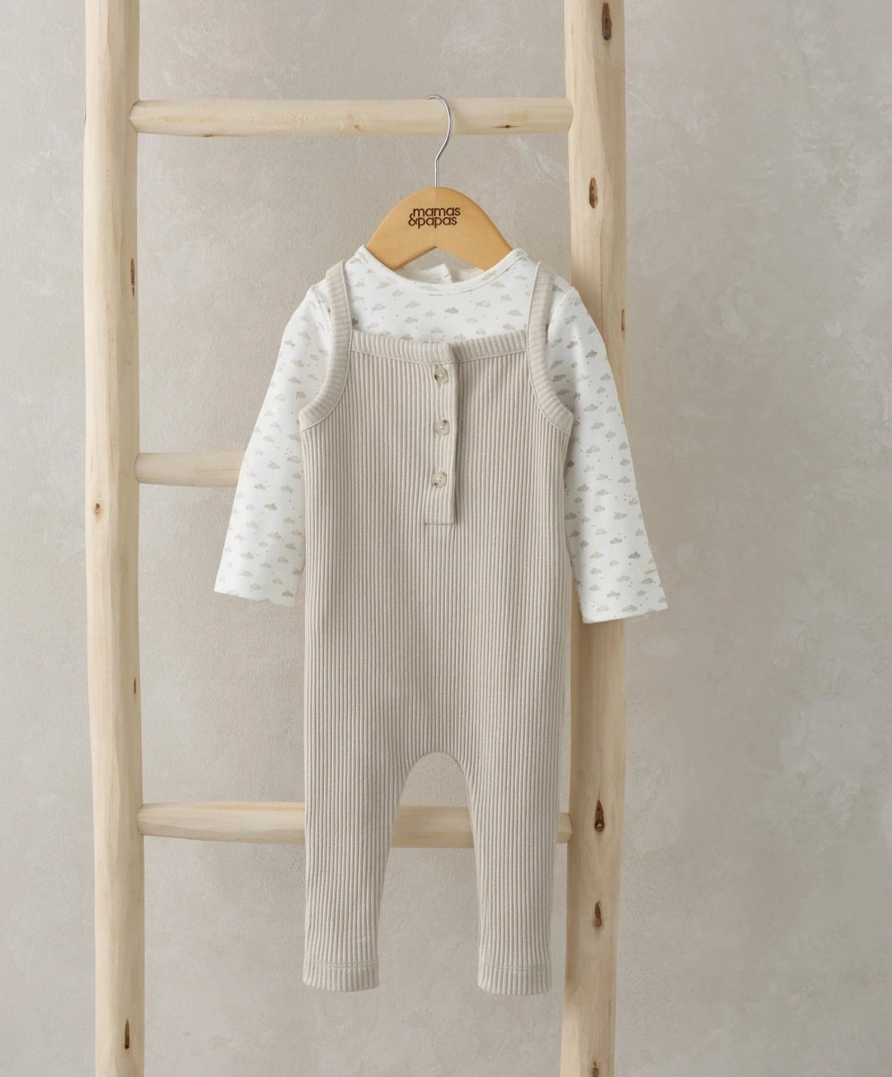 Ribbed Dungarees & Bodysuit Outfit Set - Oatmeal | Set | Mamas & Papas for Mamas & Papas LB - 6hr