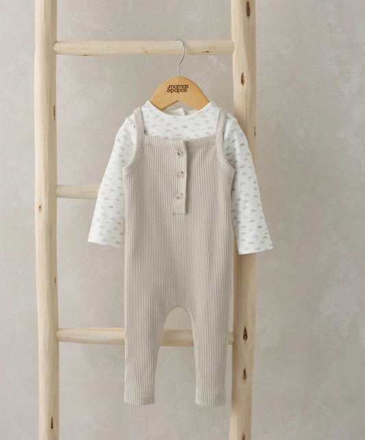 Ribbed Dungarees & Bodysuit Outfit Set - Oatmeal | Set | Mamas & Papas for Mamas & Papas LB - 6hr