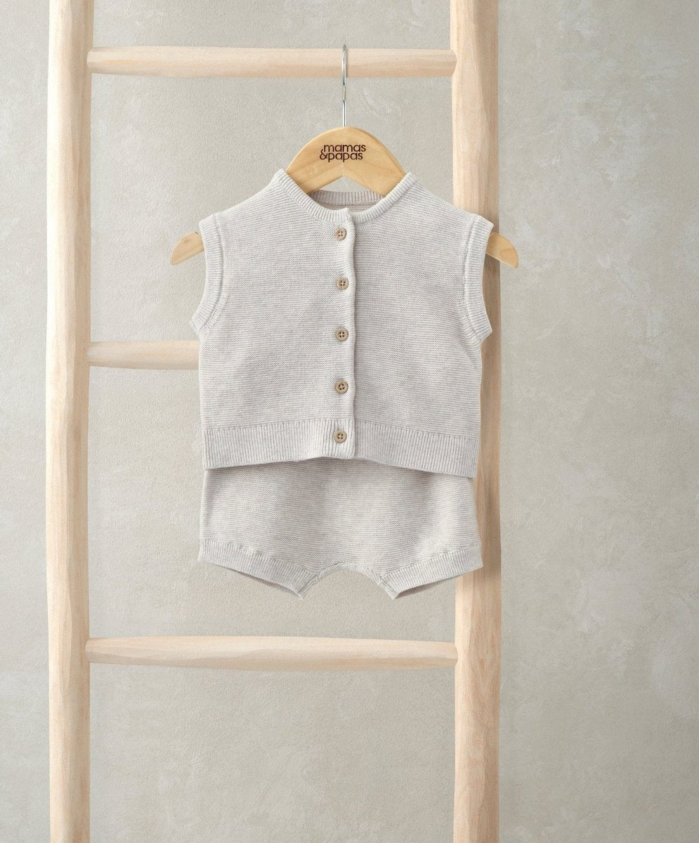 Ribbed Knit Cardigan & Shorts Set (2 Pieces) - Sand | Set | Mamas & Papas for Mamas & Papas LB - 6hr