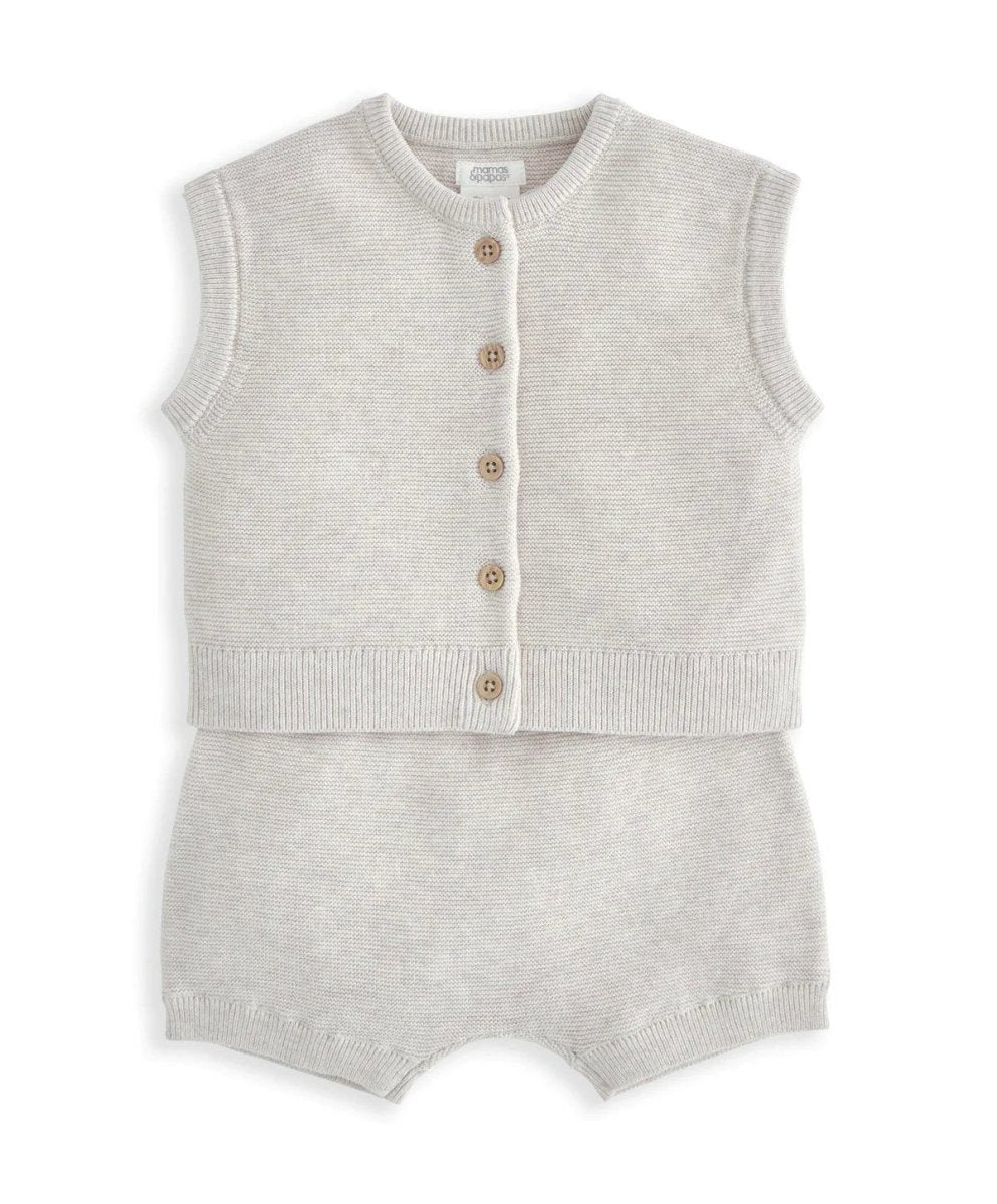 Ribbed Knit Cardigan & Shorts Set (2 Pieces) - Sand | Set | Mamas & Papas for Mamas & Papas LB - 6hr