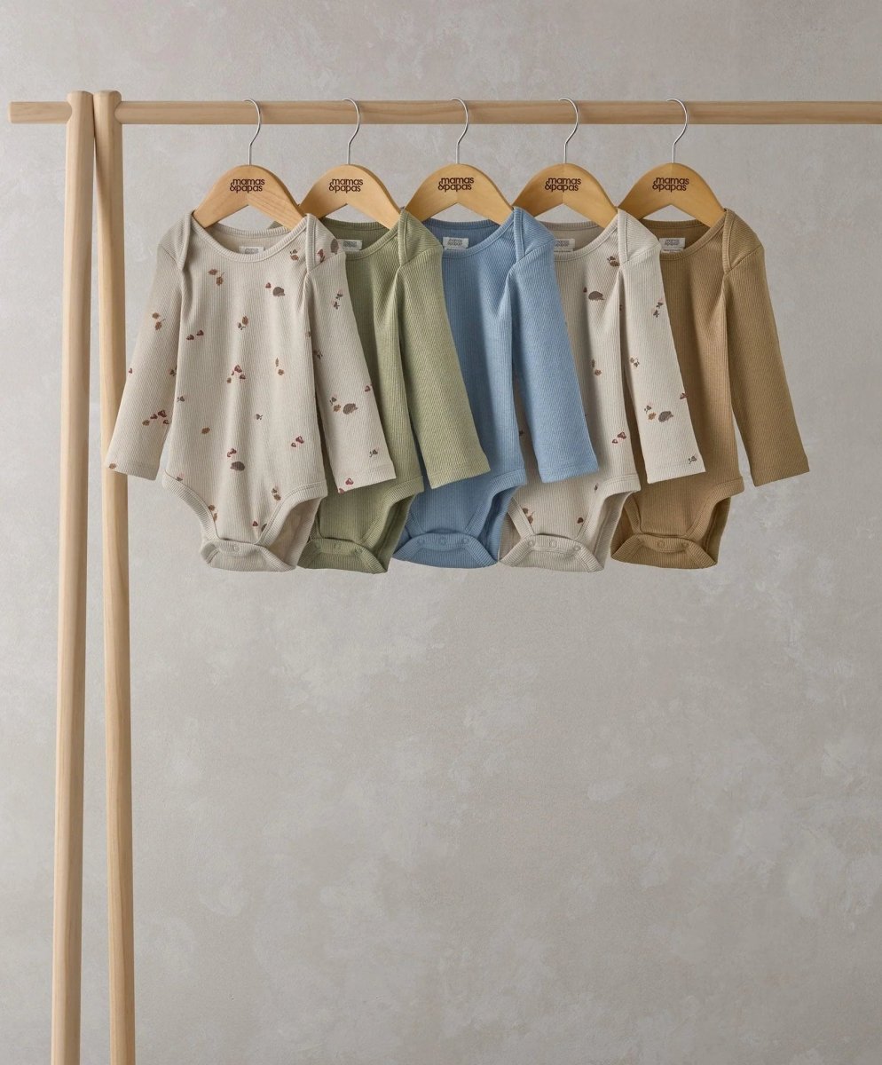 Ribbed Long - Sleeve Bodysuits (Set of 5) - Autumn | Bodysuit | Mamas & Papas for Mamas & Papas LB - 6hr