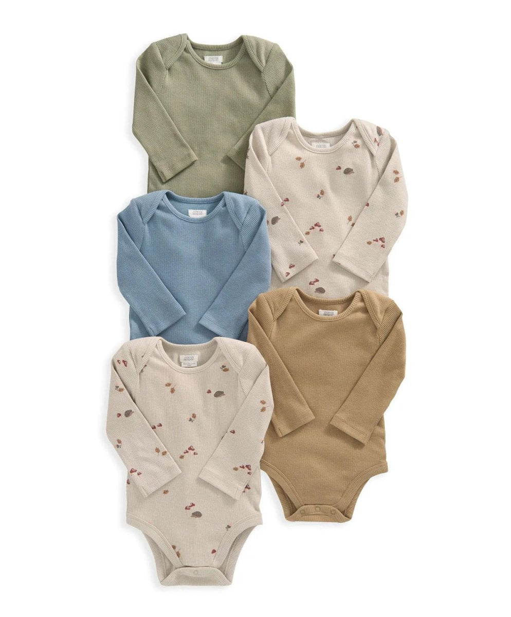 Ribbed Long - Sleeve Bodysuits (Set of 5) - Autumn | Bodysuit | Mamas & Papas for Mamas & Papas LB - 6hr