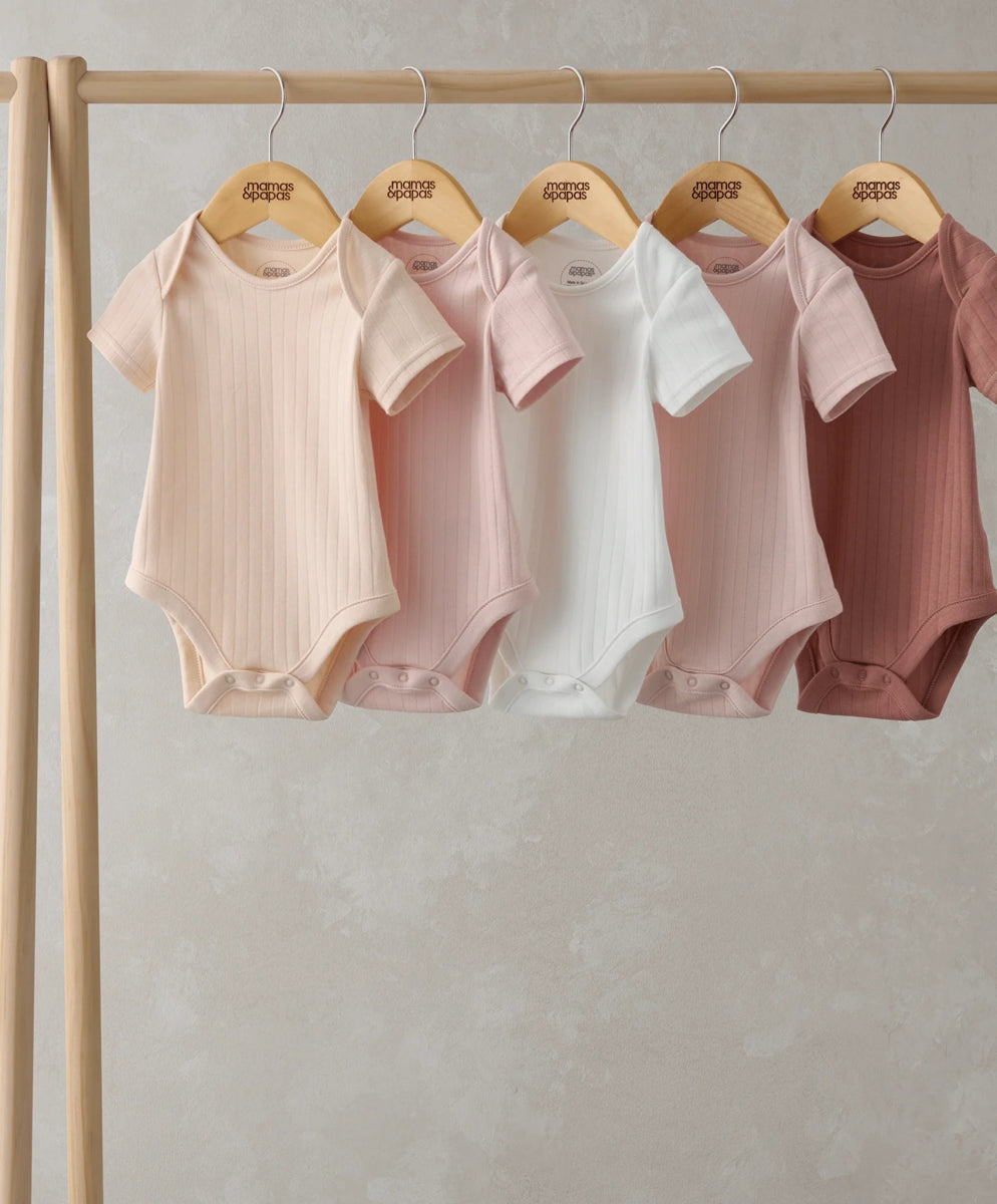 Ribbed Short - Sleeve Bodysuits Pack of 5 - Pink | Bodysuit | Mamas & Papas for Mamas & Papas LB - 6hr