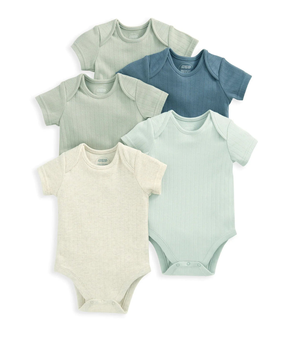 Ribbed Short - Sleeve Bodysuits (Set of 5) - Blue | Bodysuit | Mamas & Papas for Mamas & Papas LB - 6hr
