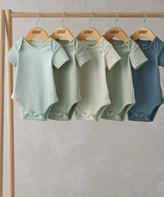 Ribbed Short - Sleeve Bodysuits (Set of 5) - Blue | Bodysuit | Mamas & Papas for Mamas & Papas LB - 6hr
