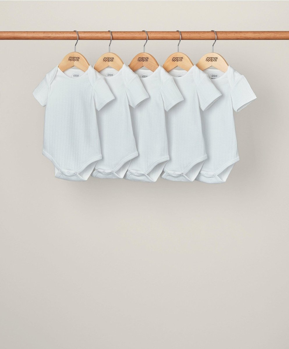 Ribbed Shortsleeved Bodysuits (Set of 5) - White | Bodysuit | Mamas & Papas for Mamas & Papas LB - 6hr