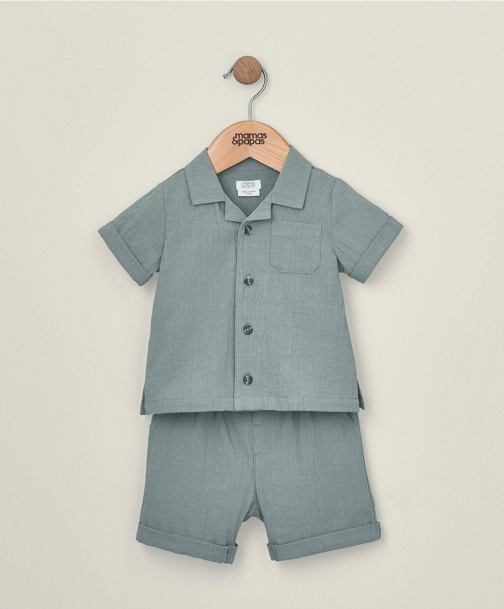 Shirt & Short Outfit Set - Green | Set | Mamas & Papas for Mamas & Papas LB - 6hr