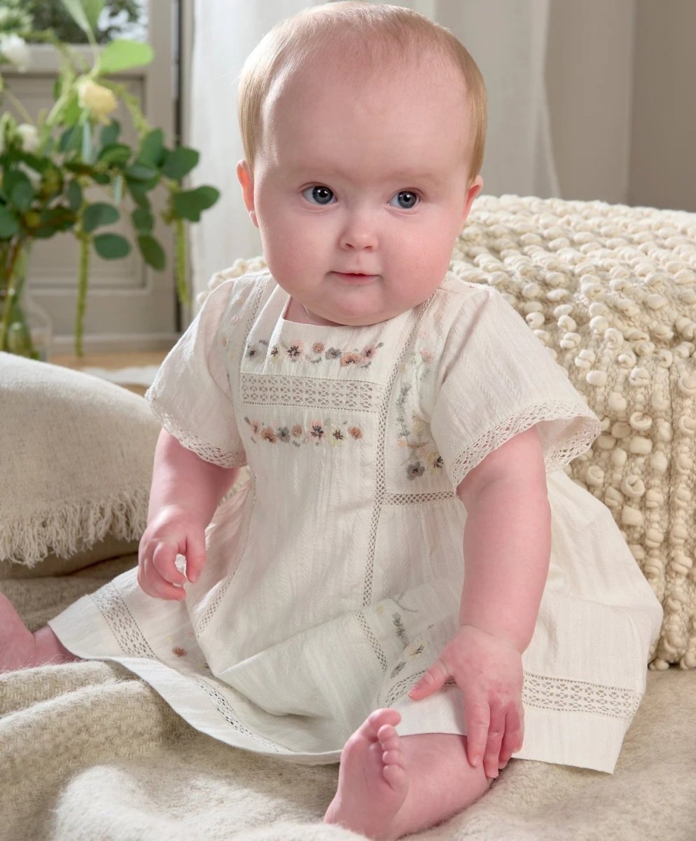 Short Sleeve Cotton Embroided Dress - Floral Print | Dress | Mamas & Papas for Mamas & Papas LB - 6hr