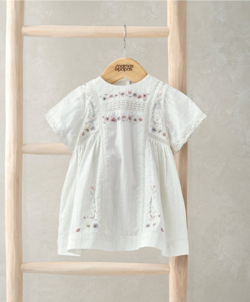 Short Sleeve Cotton Embroided Dress - Floral Print | Dress | Mamas & Papas for Mamas & Papas LB - 6hr
