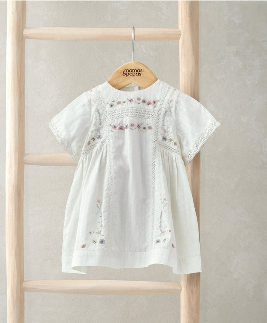 Short Sleeve Cotton Embroided Dress - Floral Print | Dress | Mamas & Papas for Mamas & Papas LB - 6hr