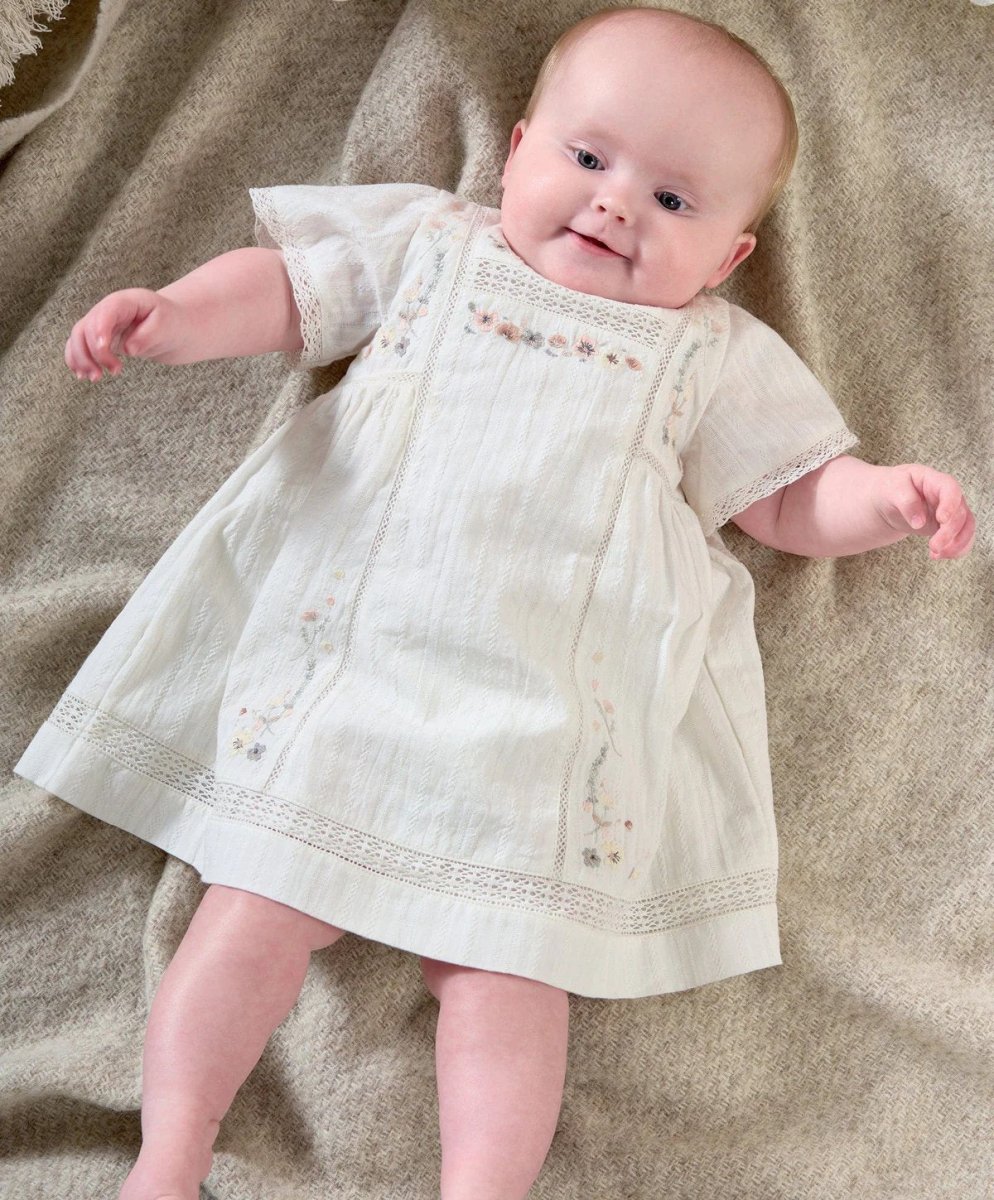 Short Sleeve Cotton Embroided Dress - Floral Print | Dress | Mamas & Papas for Mamas & Papas LB - 6hr