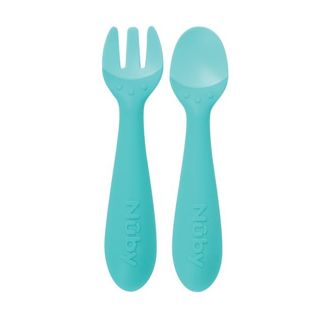 Silicone Baby Spoon Fork Feeding Set Toddler Training Pack of 2 | Utensil | Nuby for Mamas & Papas LB - 6hr