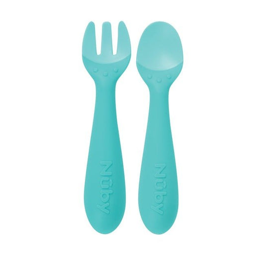 Silicone Baby Spoon Fork Feeding Set Toddler Training Pack of 2 | Utensil | Nuby for Mamas & Papas LB - 6hr