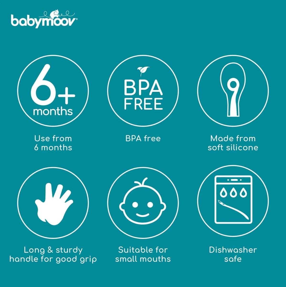 Silicone Baby Spoon Multi - colour 1st Age Pack of 5 | Utensil | Babymoov for Mamas & Papas LB - 6hr