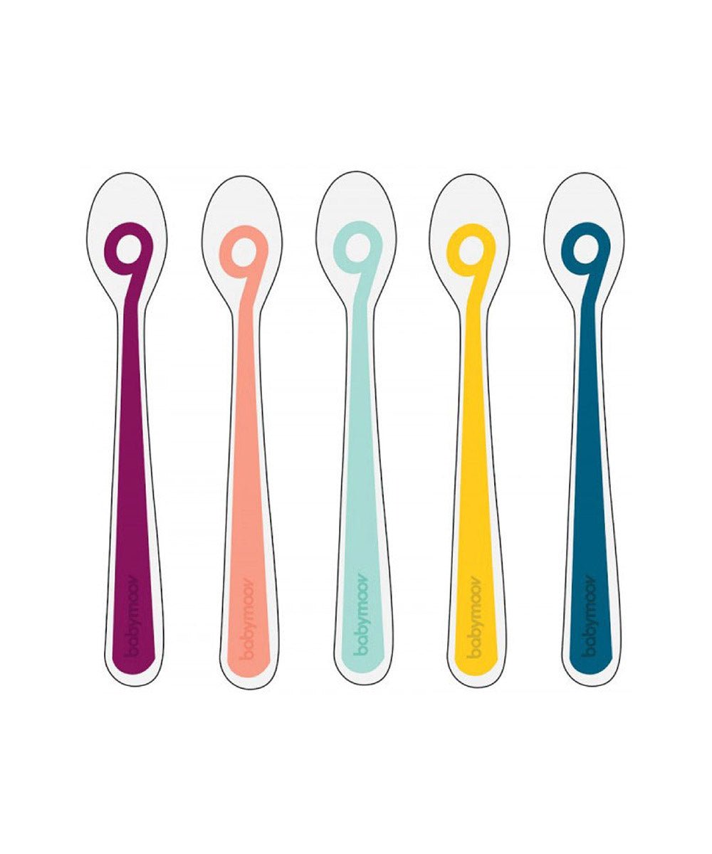 Silicone Baby Spoon Multi - colour 1st Age Pack of 5 | Utensil | Babymoov for Mamas & Papas LB - 6hr