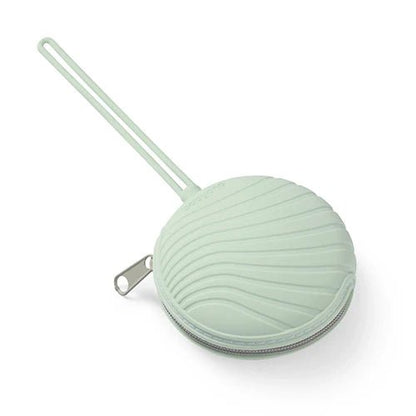 Soother case in light green, round clip-on silicone holder with wrist strap