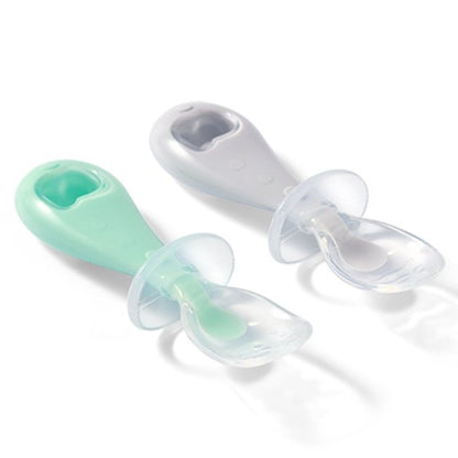 Silicone spoon set with mint and gray handles, clear scoop head