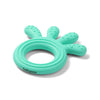 Silicone teether ring with four prongs, mint green silicone with textured nubs