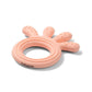 Silicone teether ring with four prongs, peach coral silicone with textured nubs